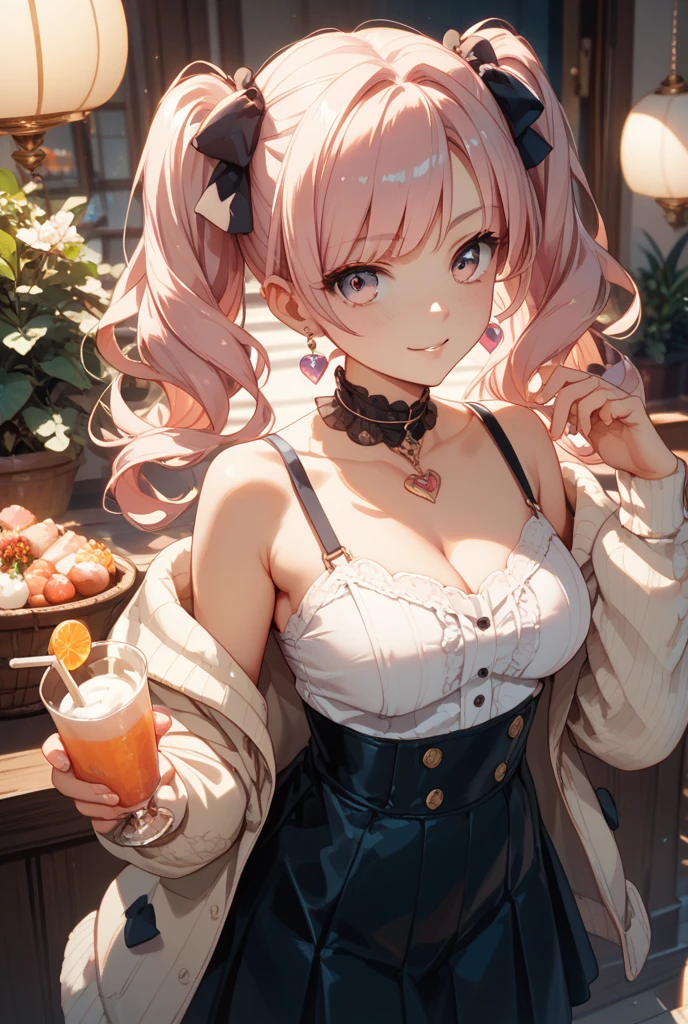 (Masterpiece, BestQuality:1.3), (ultra detailed:1.2), (hyperrealistic:1.3), (RAW photo:1.2), High detail RAW color photo, professional photograph, (Photorealistic:1.4), (realistic:1.4), (Pink Hair:1.5), professional lighting, perfect anatomy, (Big Breasts:1.2), (blush, detailed face), (cheerful Smile:1.5), Trending Hair&Trending Hairカラーをランダムに, earrings, necklace, bracelet, sexly, erotic sexly, Random sexy gravure poses, (White blouse with red checked skirt、Cafeteria in the background、A pose that emphasizes the bust and drinks a smoothie。: 1.3)