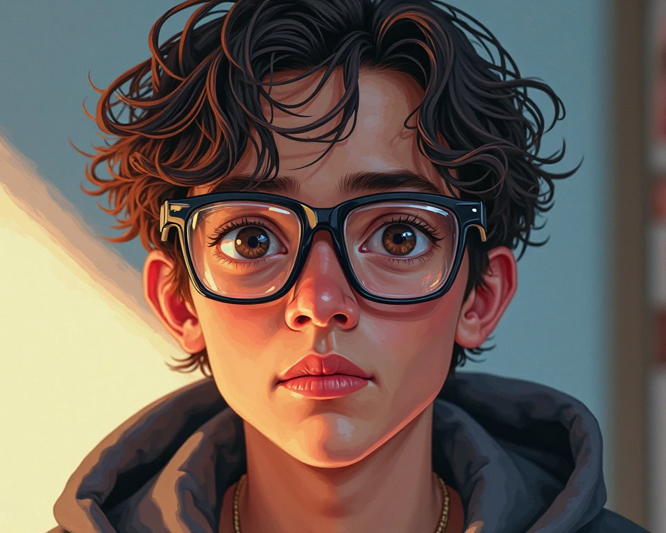 Child boy c.ronaldo olhos castanhos cabelo alto com oculos cabelo baixo