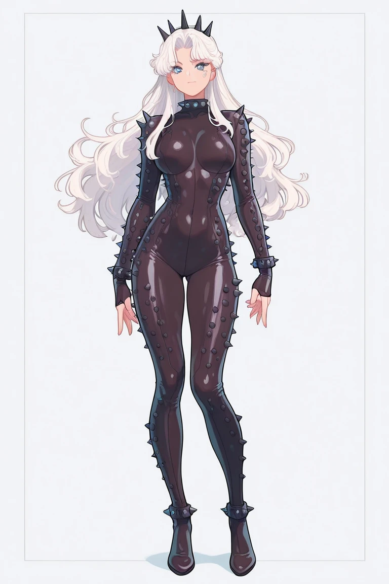 Giant woman, 3,47mts tall, huge breasts, thin and muscular body, thin waist, huge hip, huge ass, long white hair, dark skin, dark skin tone, only white panties and bra with black lace details very tight to the body