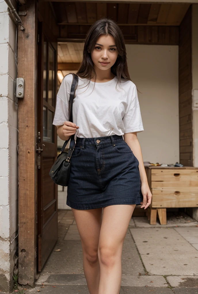 15 year old girl、Esbian、Micro Denim Mini Skirt、、thick legs（Little tan）、bookshops、espadrilles