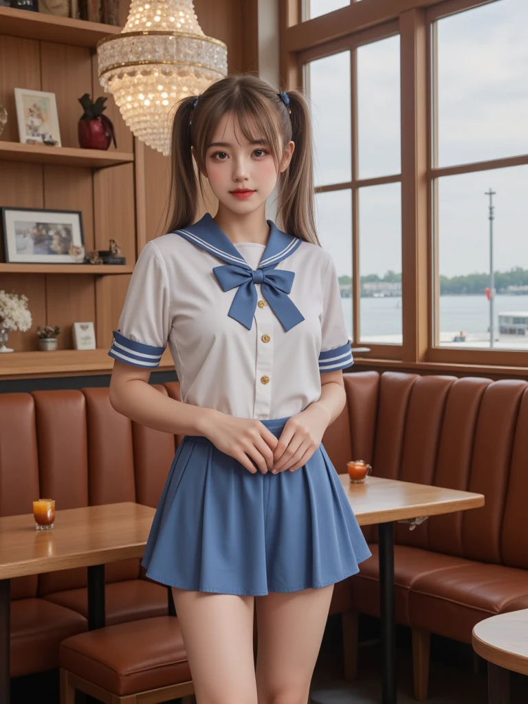 Good structure, DSLR Quality, Depth of field, looking at viewer, dynamic pose, kind smile, HDR, UHD, 8K, A real person, Highly detailed, best quality, masterpiece, 1girl, realistic, Highly detailed, EOS R8, 50mm, F1.2, 8K, RAW photo, ultra realistic 8k, best illumination, best shadow, extremely delicate and beautiful, official art, beautiful and aesthetic, Wind, flowing hair, kind smile, pose for picture, dynamic pose, looking at viewer, perfect body, Blue sky and white clouds, campus, sailor senshi uniform, pink bow, pink necktie, pink sailor collar, pink skirt, pink hair, black pantyhose, kneel