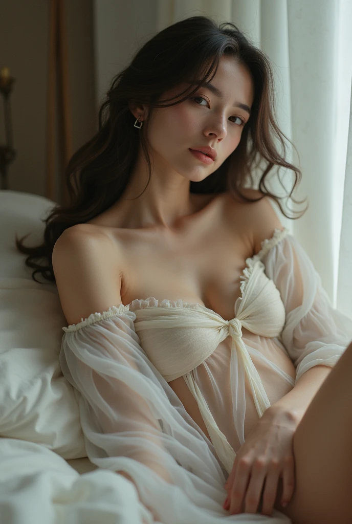Miss,White clothes,Sexy,The act of taking off your clothes,nipple