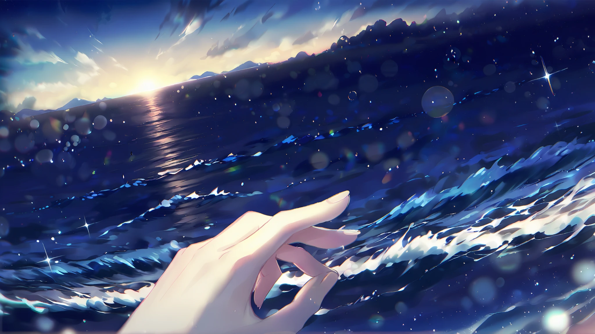 dark ocean waves,shortage々A , vast ocean ,sky covered with clouds,dark atmosphere,4K,HDR,Extremely Detailed,professional rolling up clothes with hands,vivid colors,Bokeh
