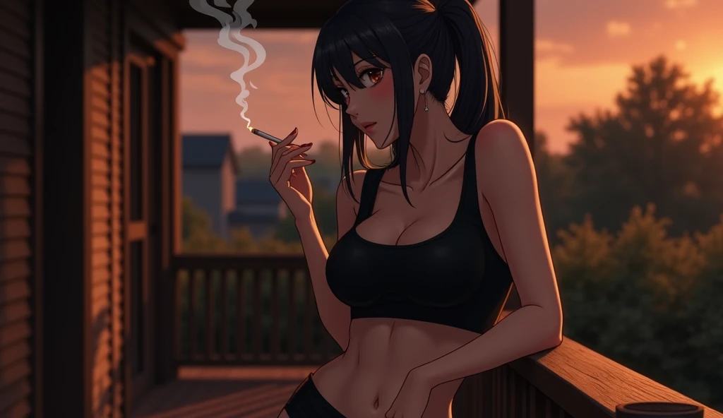 a goth girl smoking cigarettes rapidly while masturbating, the cigarette ash is very long, sucking very hard on the cigarette, gym girl, pain, agony, busty, pigtails, nose exhale, smoke coming out of nostrils