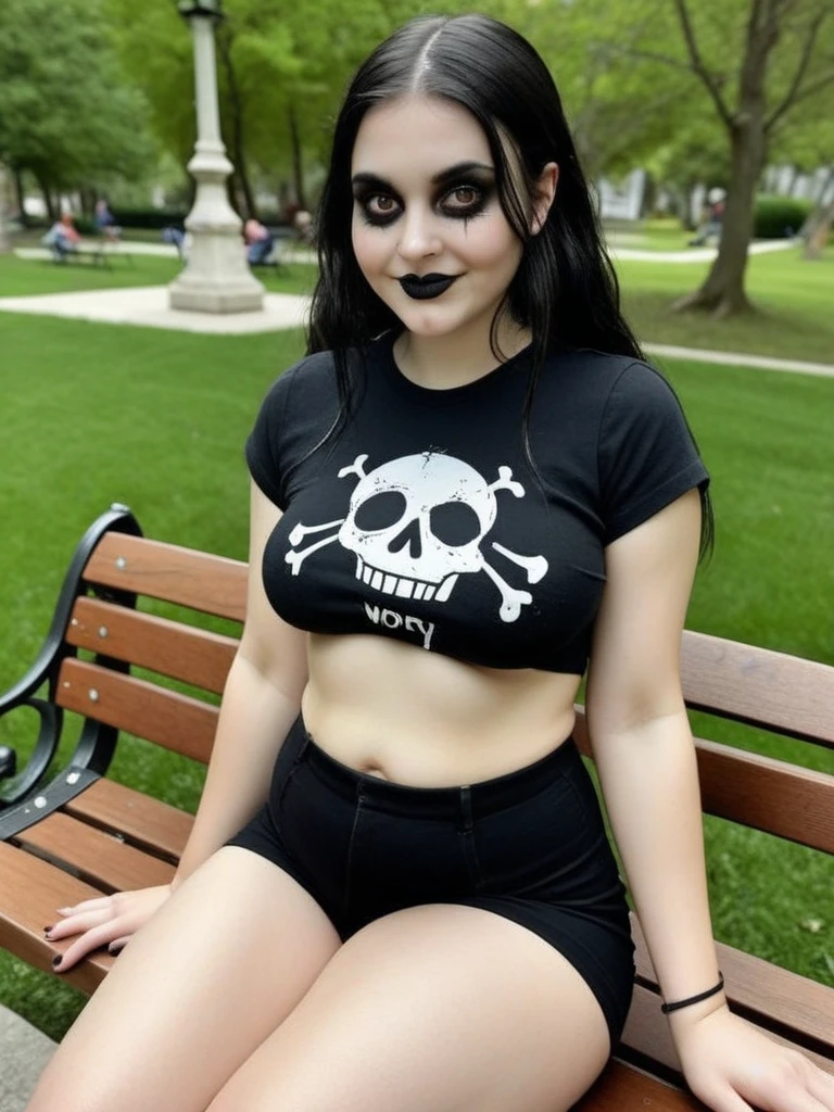 ((Benevolent athletic ((Indonesian)) (pastel goth) clown)) with (curly multi-colored hair) sitting on park bench while making balloon animals, inflated balloon animals and popped balloons strewn about, wearing loose fitting clown attire, wearing smartwatch, plump thighs, high quality photo, sitting in the middle of (dense cannabis sativa shrub Park showing dinosaur playground in background),