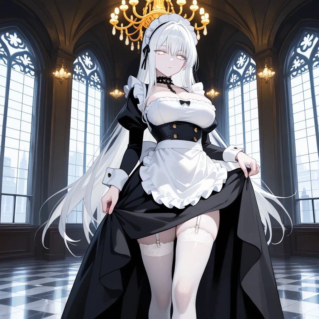NSFW,masterpiece,Highest quality,High resolution,Very detailed,white\(no game No life\),Small breasts,(Gothic Lolita),See-through,hair band,flower,slave,Embarrassed,blush,Luxurious mansion,Party Venue,noble,(Middle-aged men),Lead,Being sexually harassed