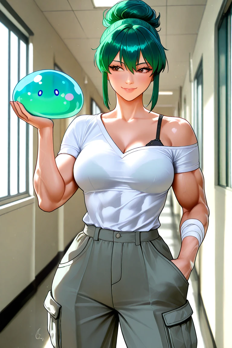 Browsing Caution, highest quality, Best image quality, masterpiece, Very detailed, shape, Android 18,Pool, Slime nest, Slime (substance), Imprisonment, Inhibition, bondage, big Slime, Tentacles, Transparent body, Grabbing her breasts,Wearing a see-through shirt, See-through hoodie, ((Oily skin)), Wet sheer shirt, The button is off,(Huge breasts), Cleavage , Perfect outfit,Browsing Caution