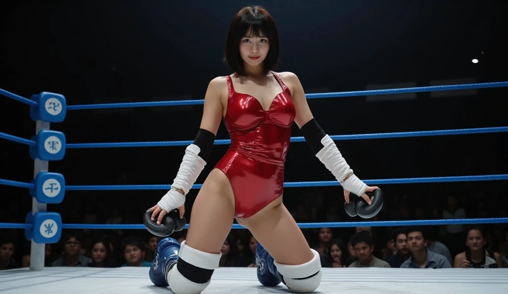 ((A 20-year-old woman with a cute face like a 16-year-old idol))、Completely naked、Cleavage、(((Tied up on stage at lingerie show)))、(((Wearing a red leather dog collar around his neck)))、(((the whole body is tied with a rope)))、(High level of artistry) Front image (((shibari over clothes,)), bondage, shibari:1.5, (((tied both arms))), ((bondage))、((Full body portrait))、Accurate、Anatomically correct、Textured skin、Very detailed、 Attention to detail、highest quality、High resolution、Genuine、Indistinguishable from live-action、realism、Genuineの棒、RAW Photos、Genuine、masterpiece
