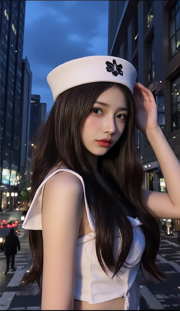 Create a realistic girl american her 20s with but her face is full look