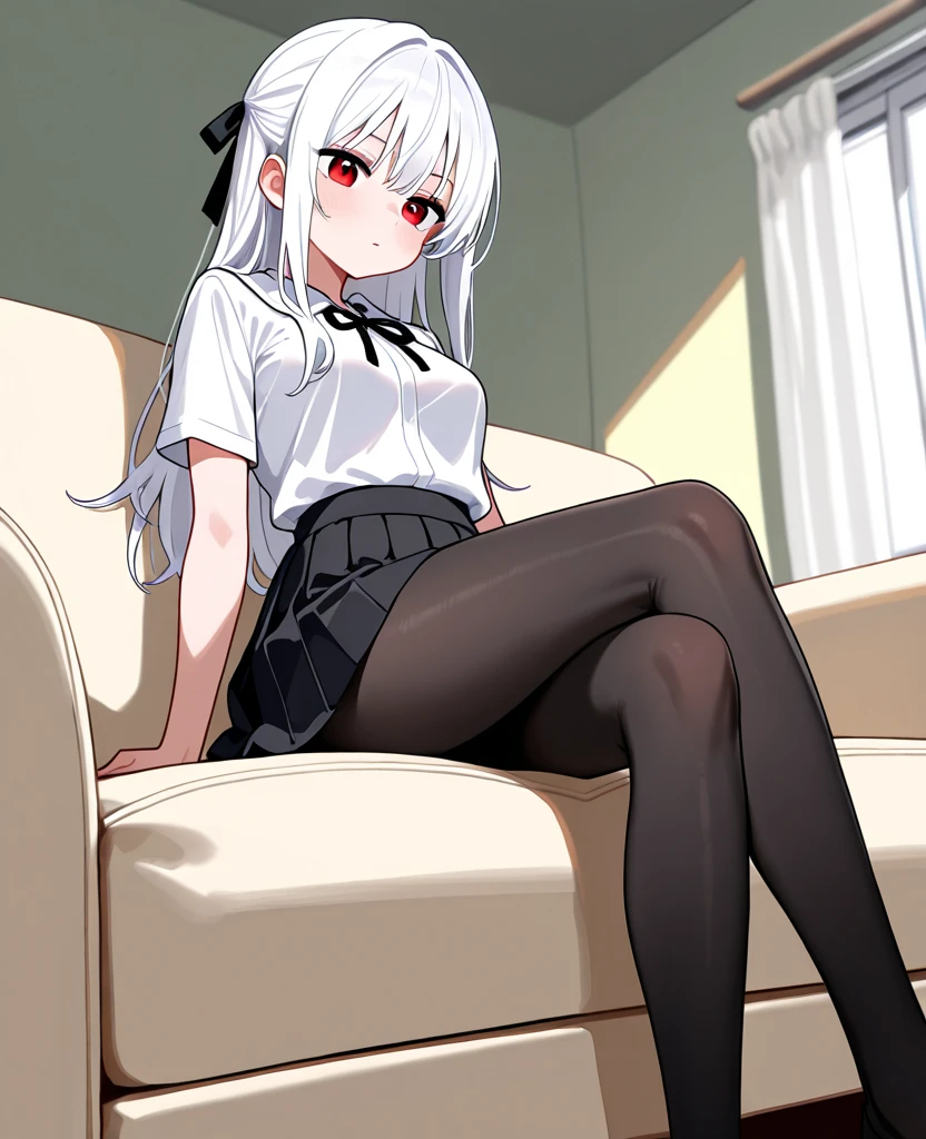 Girl, 16 years old, full bodyesbian, Bigger than the building,No shoes，{Black stockings}，Black jacket with white shirt ，Blue tie，Dark gray hair，Wolf ears，Light red eyes，A cold expression， Destroyed buildings, Sitting on a destroyed building，GTSCity, As a giantess, Bright pupils, Smile, Naughty face, 16k, High quality, High details, Anatomically correct, Textured skin，The feet emit steam，Fleeing crowds，