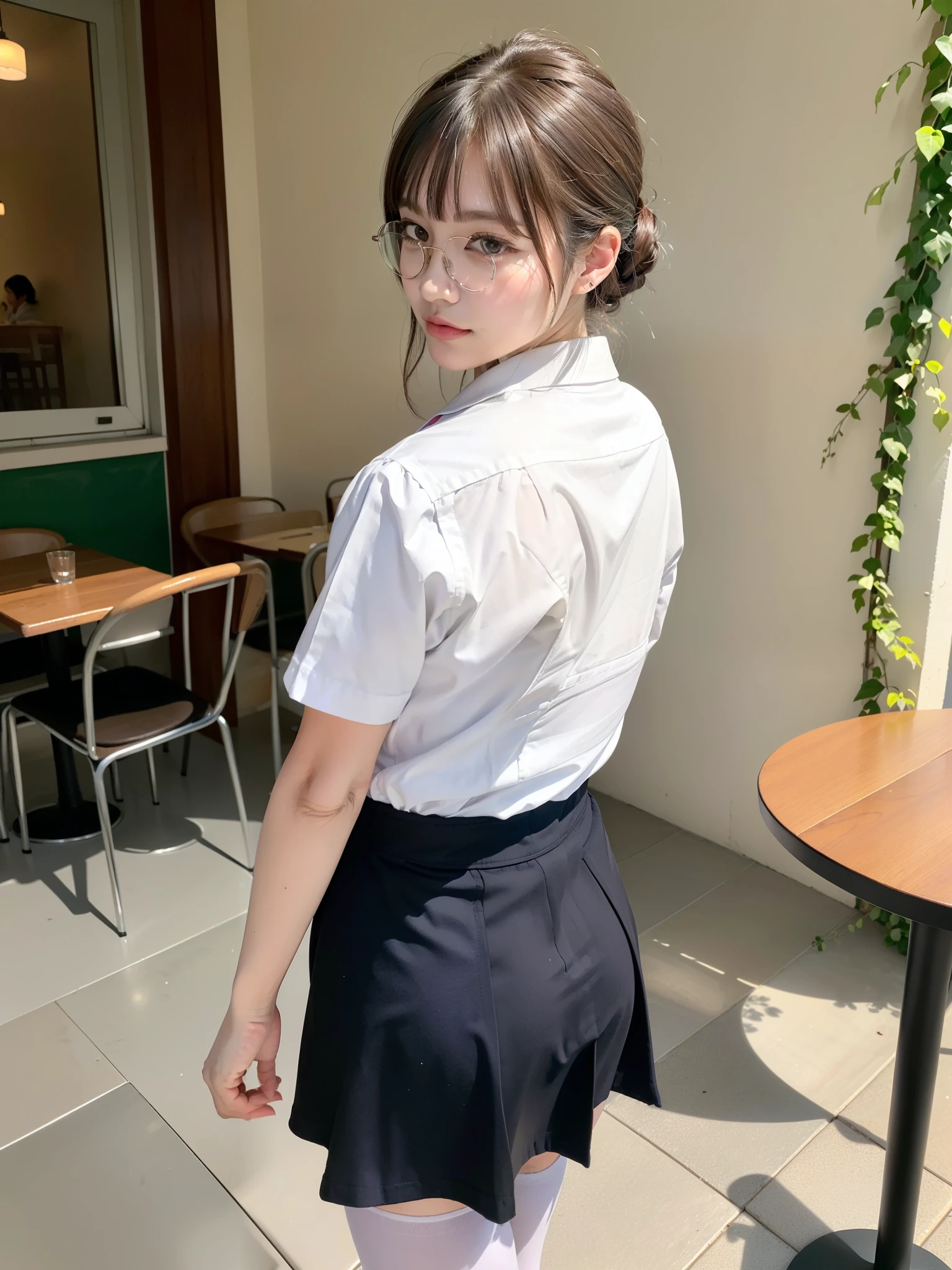 4K,8k,Masterpiece,Realistic),Super Resolution:1.3、Real、(Japanese:1.3)、 RAW Photos、(Realistic:1.2)、(Angle from behind)、looking at the camera、Symmetrical face、(Beautiful face in every detail)、Good looking、Age 25、Japaneseアイドル、Beautiful eyes、Natural Makeup、Cleavage、smile、Bus Guide、short hair、See-through、Wearing a blouse、String panties、hot pants、Bold behavior、squat、((Camel Toe))、Sexy Uniform、tourist spot、Outdoor