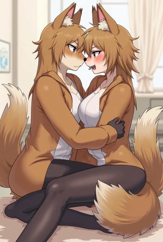 fox girl:standing doggy, hug from behind