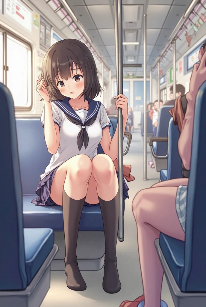 3 girls anime, pussy is clearly visible, Very thin, flat chest, thin waist, narrow hips, naked at the bus stop, Squat, Group photo, the girl is very tired, urination, писают, shame, fear, horror in the eyes, remaining clothes, water streams from pussy