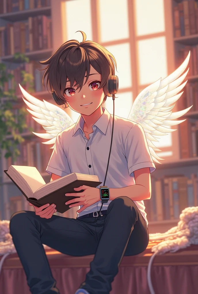 neko boy,Beast type,Shota,shirt,Manteau,trouser,short detailed hair,hilltop,cloudless sky,flying birds,outside,sketchbook,painting of a