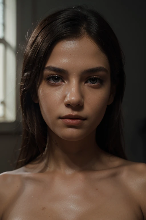 Generate a portrait photo of a beautiful 25 y.o. blonde female that achieves undoubted photorealism, rule of thirds, realistic perfect face,The skin have a complex texture map that includes pores, moles, fine lines, and slight variations in pigmentation, with a multiscale roughness map to simulate varying levels of shininess and matte across the face. Implement advanced subsurface scattering techniques to emulate the semi-translucent property of skin with irregular diffusion, especially around the nose and ears. Render the hair with a physics-based simulation that reflects the natural grouping and adhesion of strands, varying in transparency and glossiness. The eyes have a deep-set look, with a multi-layered iris texture that includes fine fibrous details and an irregular, non-uniform catchlight reflecting a realistic light environment. Include micro-veins in the sclera with subtle color gradients to mimic the natural variance in human eyes. Ensure facial symmetry is not absolute, introducing micro-variations in the position and scale of features to reflect the natural asymmetry of a real human face. The lips have a detailed texture map that defines dry versus moist areas,causing light to scatter differently across them.Employ a dynamic range lighting setup that casts defined but soft-edged shadows to sculpt the facial features, using a combination of a strong key light and a softer fill light to create a realistic interplay of light and shadow. Include ambient occlusion particularly in areas where the hair casts a shadow on the forehead, and where the neck meets the jaw. The final render should incorporate environmental lighting effects, reflecting subtle colors from the surroundings onto the skin, and should be free from any noise or rendering artifacts. Capture this with the precision of a full-frame sensor camera, through an 85mm prime lens set at f/2.0 for a shallow depth of field,rendering a softly blurred background