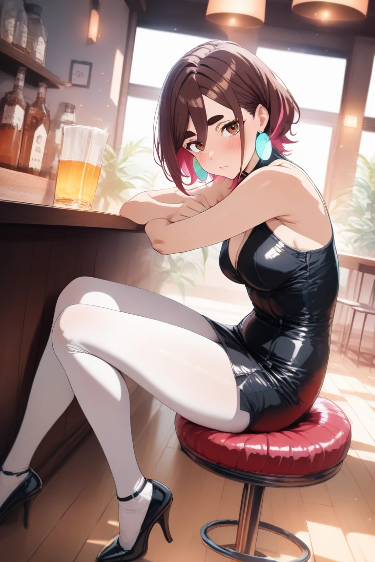 masterpiece, best quality, highres, 8k, ,medium breasts,1girl,restaurant,athletic_leotard,sitting,in the afternoon