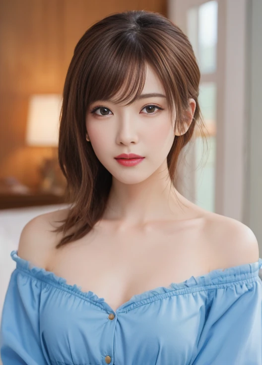 (Masterpiece,best quality, super realistic, extremely detailed), Extreme close-up of beautiful korean female, girl 25 years old, 34 inch breasts size, wavy hair, wearing t-shirt , at the dinner room, candle light, bokeh background,UHD, (full body photography) , best angle