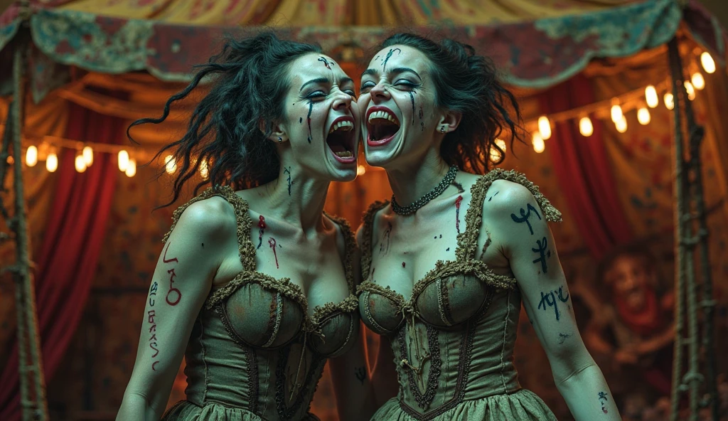 "((Obra maestra))(The best lighting, alto contraste, oscuro, dramatic, Acabado fotorrealista),(mujer ensangrentada, Latex lingerie, he is screaming, enfado, Llorosos),(mujer abraza a Cthulhu), viejos gritando, gorilas, Serpientes. Luz Caravaggio"