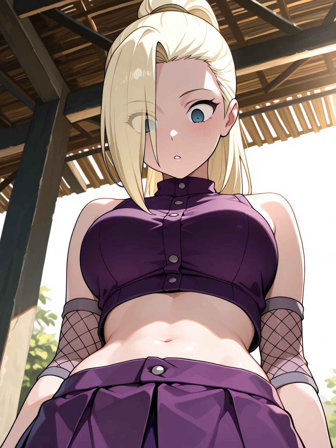 masterpiece, best quality, very aesthetic, absurdres, bending over onto mans lap, giving man blowjob, blowjob pov, man’s penis, giant veiny dick
yamanaka_ino, naruto_(series), naruto_shippuuden,blonde_hair,long_hair,  high_ponytail,  hair_over_one_eye,  blue_eyes, bare_shoulders, purple crop_top, earrings, Fishnet elbow pads, jewelry, large_breasts,  midriff, purple skirt, Fishnet stockings,  thighhighs,  smile, solo, standing, in park,looking_at_viewer, sexy pose, playing with man’s cock, big , cleavage hanging, bending over, sucking man’s cock, pov blowjob, 