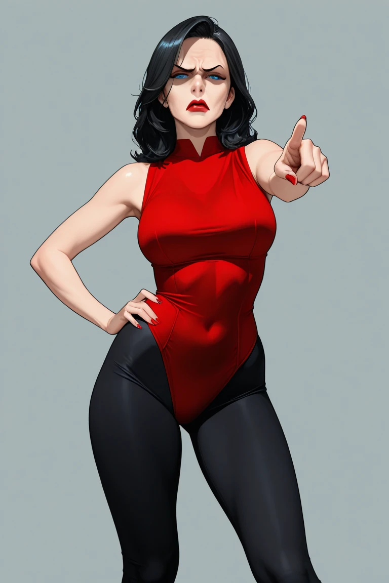 high detailing、Edge Detection、sharpness、High contrast、Highlight、photoRealstic、cinematiclight、８K、Bright red background、Red gradient background、gradients、Girl with dark skin、Fat girl、beautiful  Girl、Plump body、Black Dress、Bright red lipstick、Bright red eyeshadow、Red Eyes、Dark hair、short-hair、Bery short hair