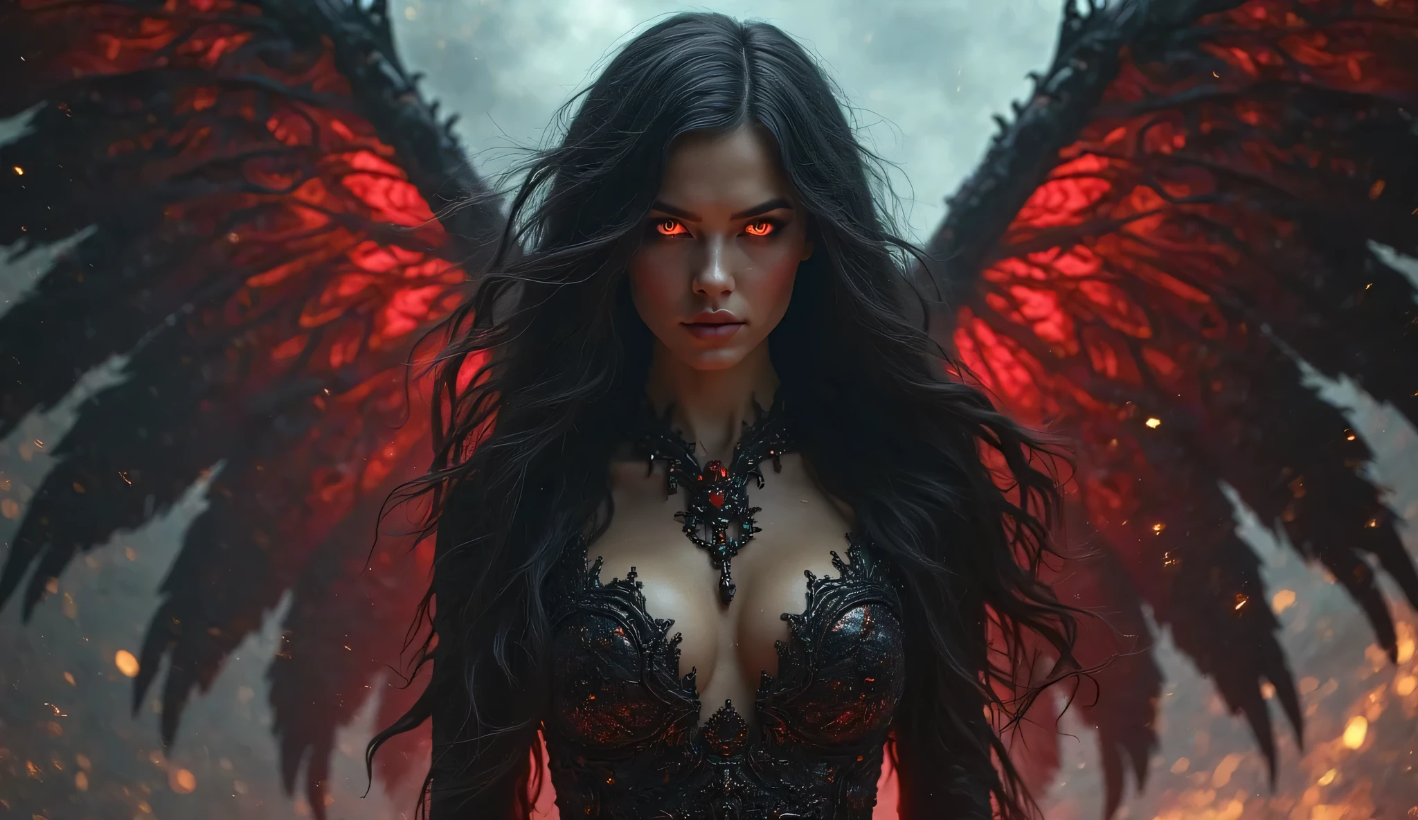 elegant demonic warriors, 3girls, detailed facial features, long flowing hair, ultra-detailed, highly detailed facial features, extremely detailed eyes, beautiful detailed lips, beautiful detailed skin, highly detailed clothing, majestic demonic wings, cursed sword, cursed axe, ethereal otherworldly atmosphere, dramatic dramatic lighting, cinematic composition, award-winning digital art, dark fantasy, dramatic colors, dramatic shadows, dramatic highlights, vibrant colors, intricate details, masterpiece, best quality, 8k, extremely detailed