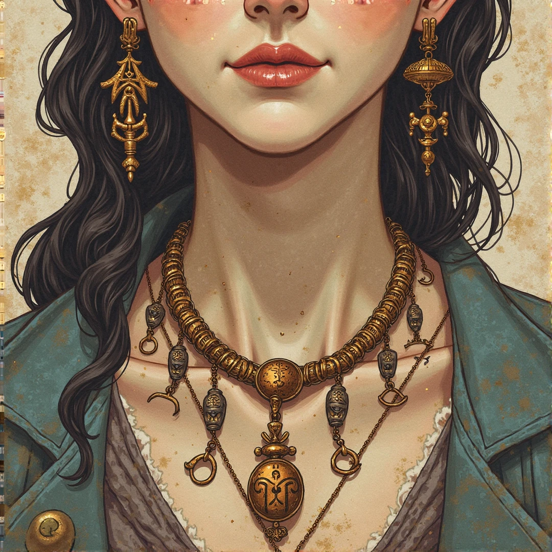 Retrato realista de litografia de Charlie Bowater por JENNIFER ESPOSITO, flor, [engrenagens], Pipes, Dieselpunk, fitas multicoloridas, textura de papel velho, altamente detalhado --auto