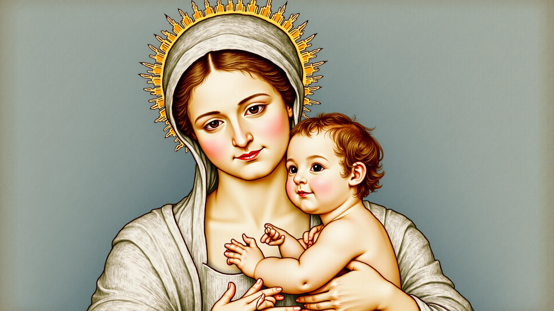 Masterpiece, epic details, ultra realistic, High quality, oil painting, acrylic on canvas, hyper realistic, oil on canvas, realism, mother Mary, baby Jesus in the hand of mother Mary, Joseph stand beside mother Mary with a stick, kind eyes of mother Mary and Joseph, original art, awesome artwork, vivid colours, cleaned, religious Painting, Christianity