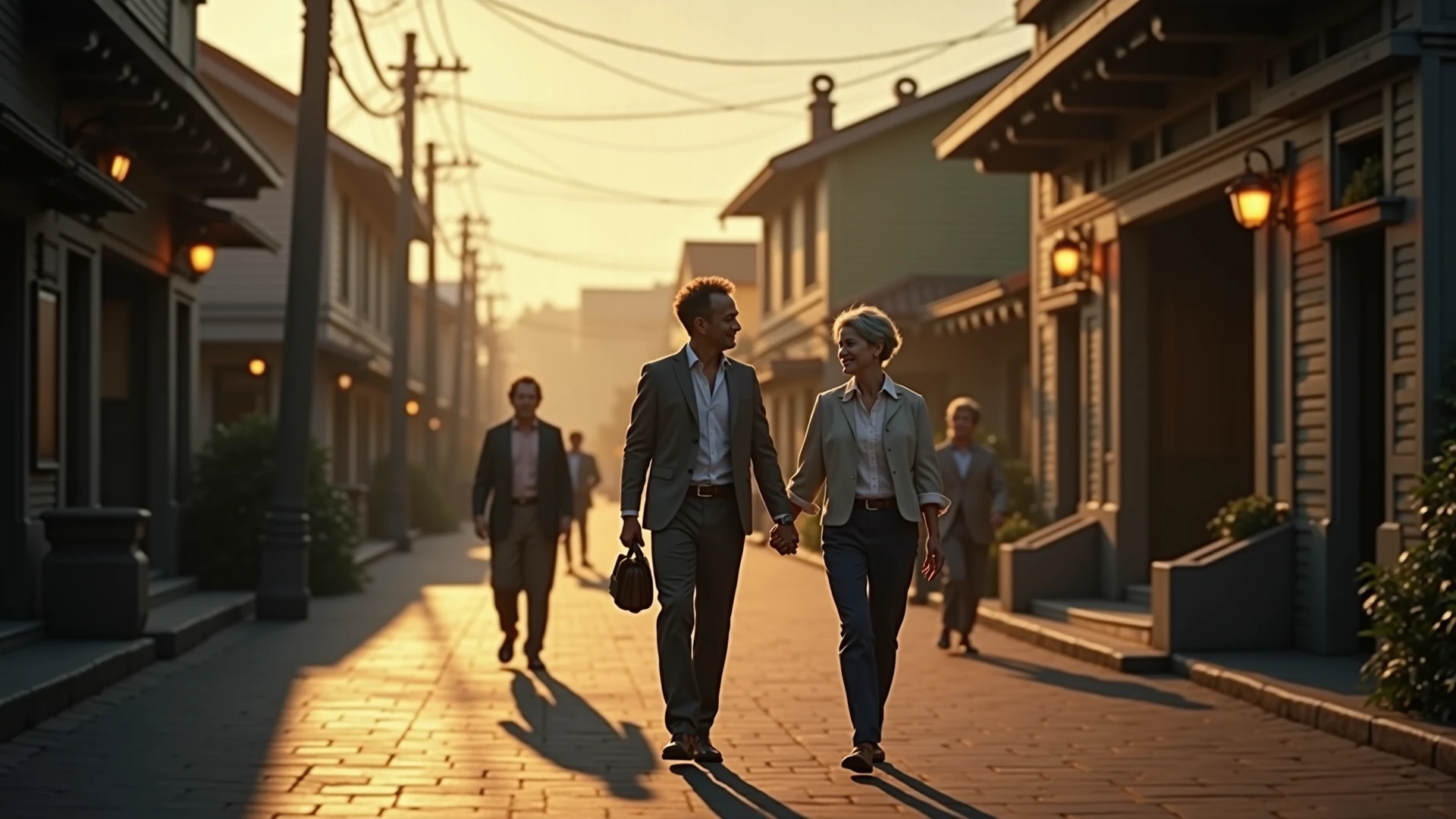 extremely realistic photographs,Japan couple holding hands,1man and 1girl,,, Men are in their 50s and very short,,,,tall、Smiling woman with beautiful face of model, Photorealistic images, Ultra HD, Cinematic lighting, deviantart, 32K, Rendered Unreal Engine