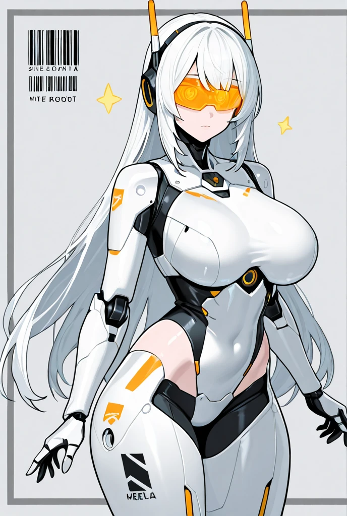 1girl, dark skin, dark-skinned female, white hair, long hair, yellow eyes, large breasts, breasts, thick thighs, wide hips, mature female, milf, tall, tall female, toned, toned female, smile, futurustic, science-fiction, machinery, tech, white clothes, white bodysuit, bodysuit, neon trim, neon, neon lights,