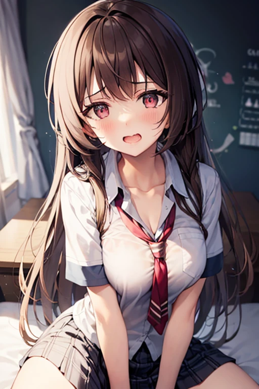 Masterpiece artwork,Superior image quality,high resolution,4 k image,CRU photo,Photorealistic,{alone},{{{vagina}}},sex toy,dildo, Insert into , uniform,ahegao,A brunette,school girl