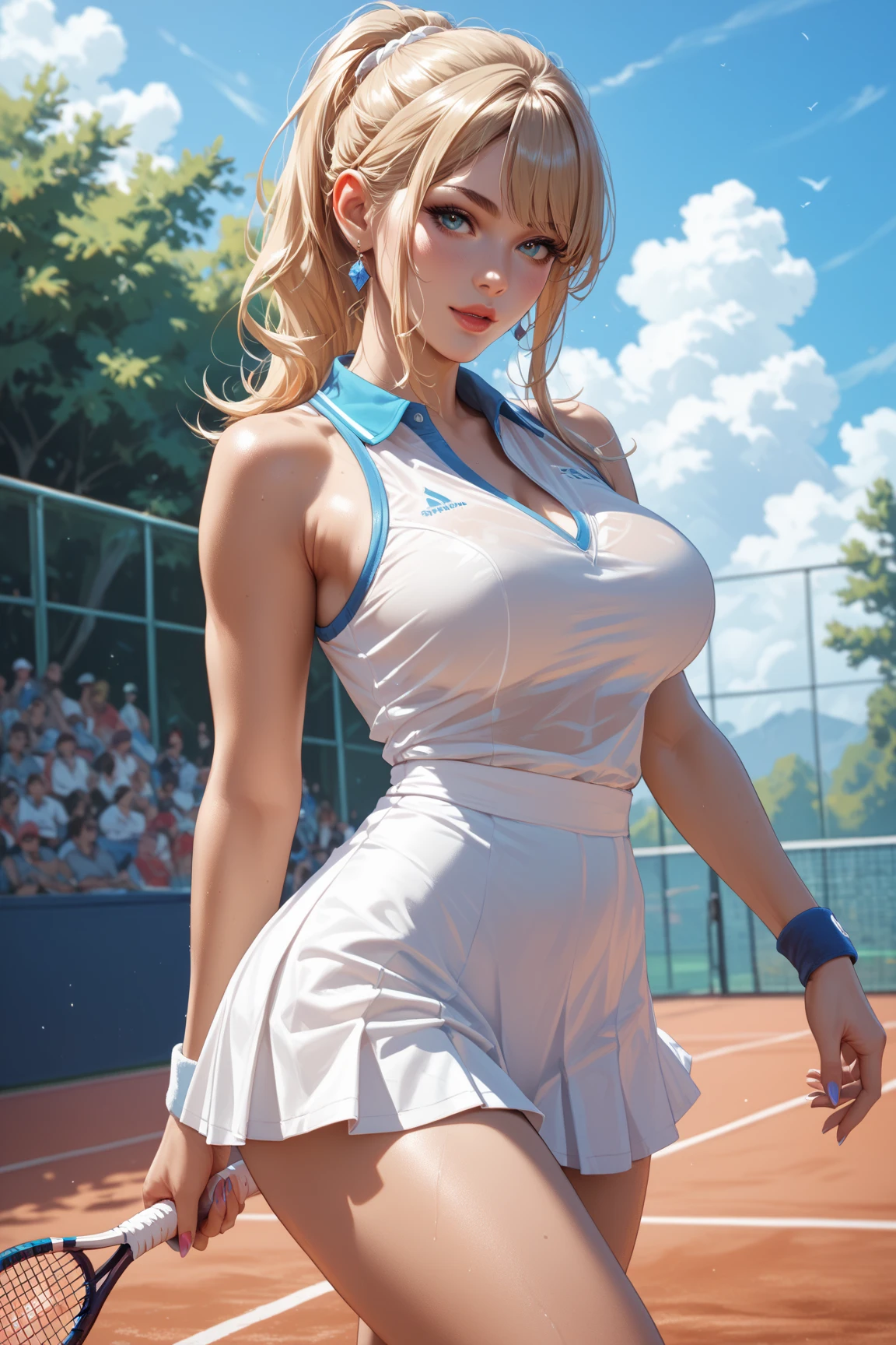 High school students エロ F-cup white hair bob Naked Being on the tennis court Beautuful Women tall Constriction Giving a Have sex Wearing tennis wear Sweating teats not wearing a sports bra wearing a tennis skirt sitting on ground Forward leaning position Open legs