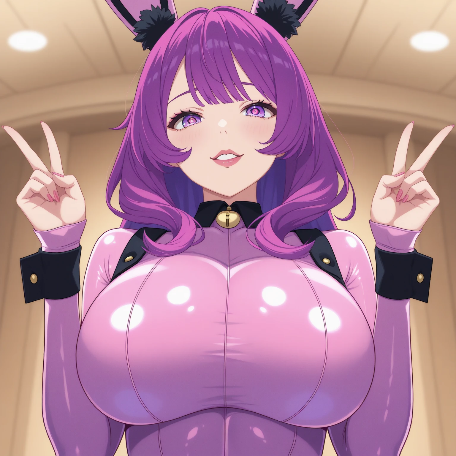 1 girl,NSFW,Koyanskaya, (FGO),koyan-la1, clavicle, absurd, brainwashing,Combatant, empty eyes,((purple glowing eyes 1.5)),  ((huge breasts 1.8)) , No expression, emotions removed,(black latex tight bodysuit),look away , whole body shape, ((squat,spread your legs, arms behind head)),(highest quality、4k、8K、High resolution、must have:1.2)、Super detailed、(reality、that&#39;s realistic、realistic:1.37)、ticker、hyper hd、studio lighting、ultra definition paint、sharp focus、Physically based rendering、extreme details、Professional specifications、vibrancy and color、blurry、sports portrait、landscape、horror style、anime big breasts、SF、photograph、concept artist、five fingers, perfect body,  {{{masterpiece}}}, {{{highest quality}}}, {{Super detailed}}, {shape}, {{very delicate and beautiful}},Improved cost performance、all roles、Canon 5D MK4でphotograph、photograph, 