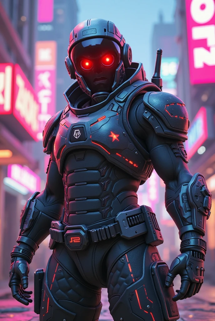 Spaceman, cyberpunk ninja, full body, badass pose, black and red clothes, jacked body, cyberpunk asia background . --auto --s2