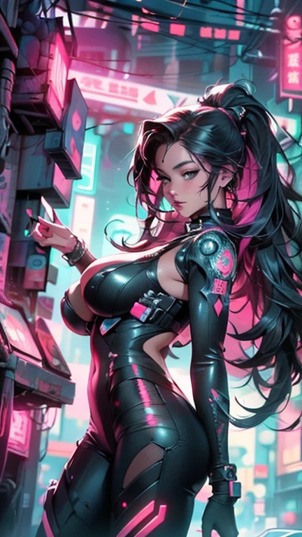 uma pintura digital da spider gwen utilizando touca e mascara, References to classic comic book malvel, spider verse, outfit Long Hair, arte cyberpunk de Josan Gonzalez, vencedora do concurso behance, afrofuturismo, synthwave, neon, neon brilhante,coxas grossas, cintura fina, sensual, , pouca roupa, arte erotica, anime, roupas rasgada de batalha, extremamente sexualizada, corpo suado, NSFWios grandes, bunda grande, HD, 8k, Alta qualidade, detalhes, corpo perfeito, destaque o corpo, detalhe no rosto perfeito, Detail in the background