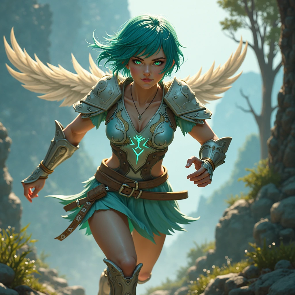 (cowboy shot), (masterpiece), (best quality:1.0), (ultra highres:1.0), highly detailed face and eyes,
BREAK
ShayeraDC, green eyes, mask, metal wings, wings, holding weapon, large spiked mace
green and gold crop top, shoulder pauldron, gauntlets, pantyhose, midriff, belt, 
BREAK
desert, clouds