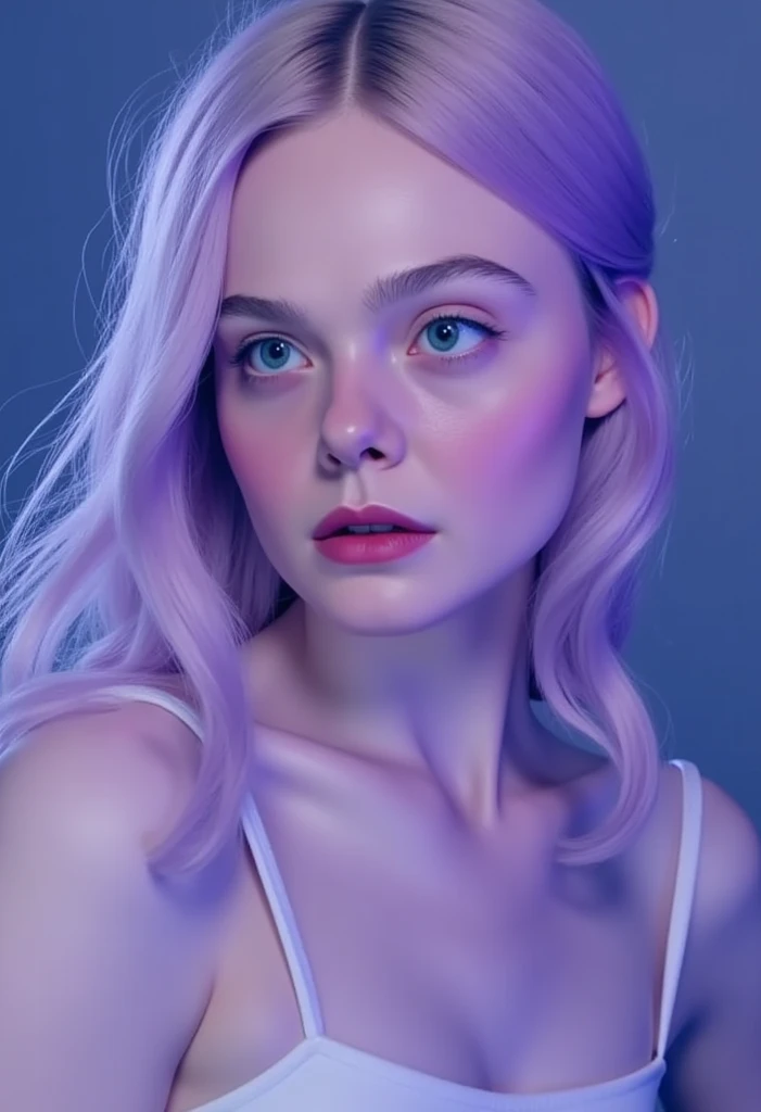 (score_9, score_8_up), score_7_up, zPDXL, beautiful woman, Asian, blonde hair with purple dots, pale skin, purple lipstick, light purple eyes, purple eyeliner, realistic, textures, 8K, perfect hand, perfect anatomy, SFW, Purple background, film grain, cowboy shot sinozick style