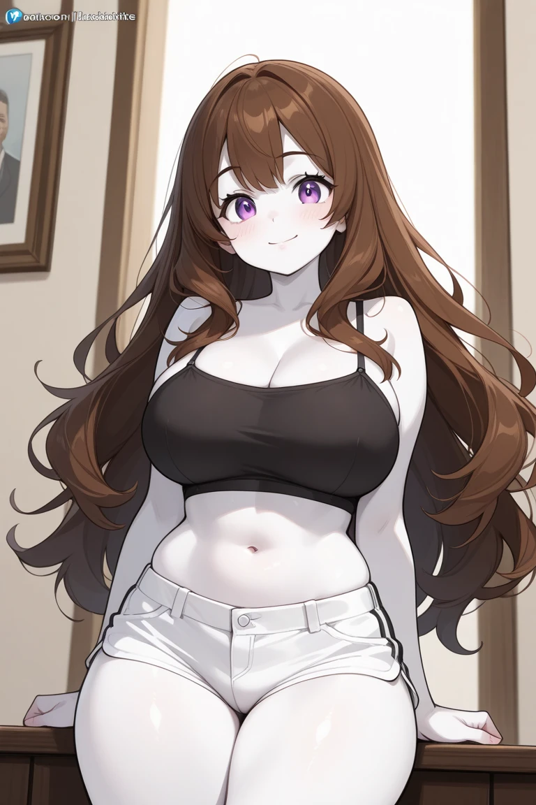 (masterpiece、highest quality、Super detailed)、One girl、tsubame、Brown Hair、twintails、Blue eyes、evil smile、((Grin))、Earrings、big breasts、((black sports bra))、((black panties))、Cowboy Shot、Are standing、Bedroom Background