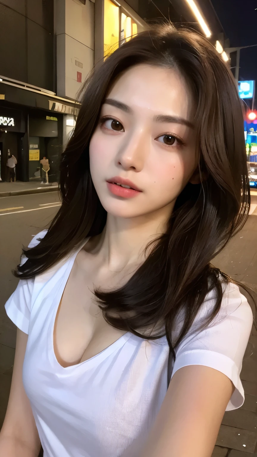 Top quality, RAW Photo, Highest Quality Image, 16K, Full body, Age 22 years old, Realistic, Photorealistic,  Beautiful Asian woman, Sexy, body, White pale skin, Beautiful hair, Wavy hair, Brown Hair,, Short hairstyle, Detailed face, Detailed body, Detailed skin, Double eyelids, Big eyes, long eyelashes, bright eyes, green eyes, natural lips, detailed lips, Saggy breasts, Very Small breasts, Flat Breasts, long shape breasts, posing in her car, sunny day light , light through Aspen trees, wearing white thin polyester shirt with zipper unzipped, no bra, Camera angle from below