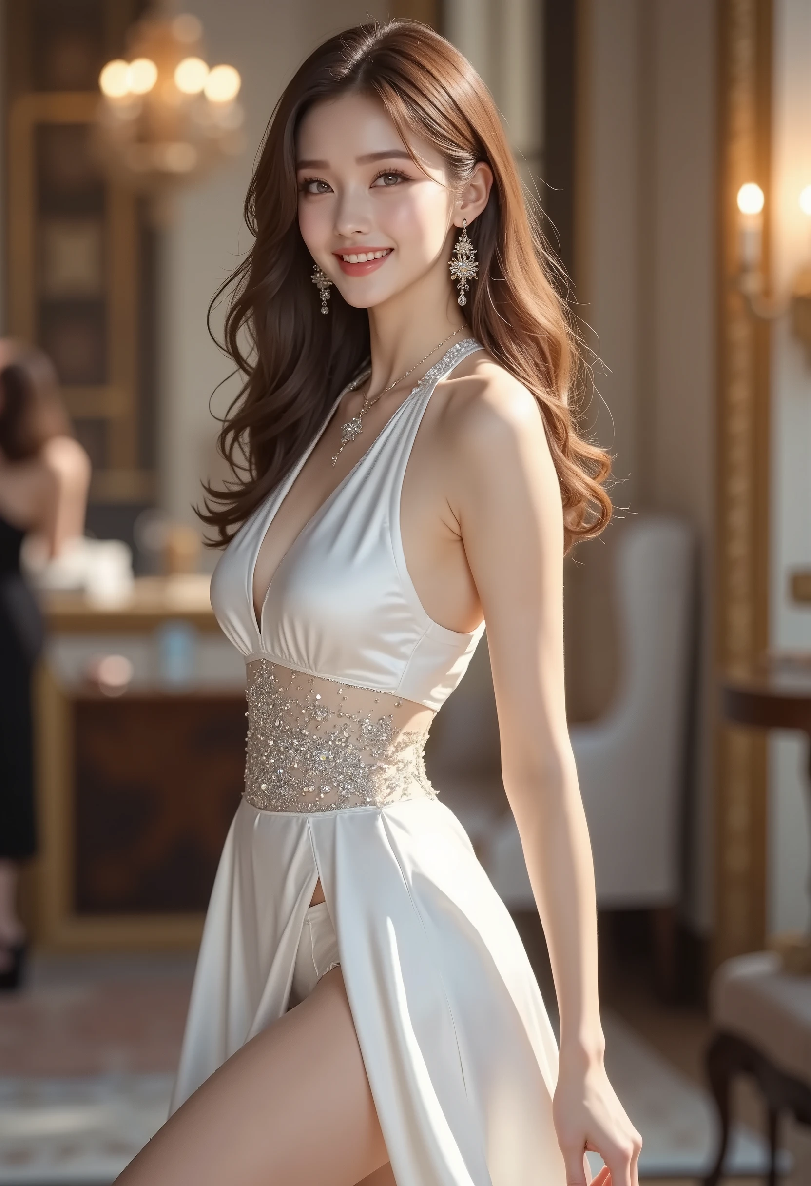 full body portrait or statue、Stained glass、12 constellations、Vigée Leblanc style、math、astronomical machine、astronaut、roses in vase、fruit、Cute trinkets、smile、ancient greek costume、Sandro Botticelli paintings、Costume that stretches your shoulders、A big smile、expression of ecstasy、sexy、beautiful bare skin、Detailed representation of the seducing woman throughout the body