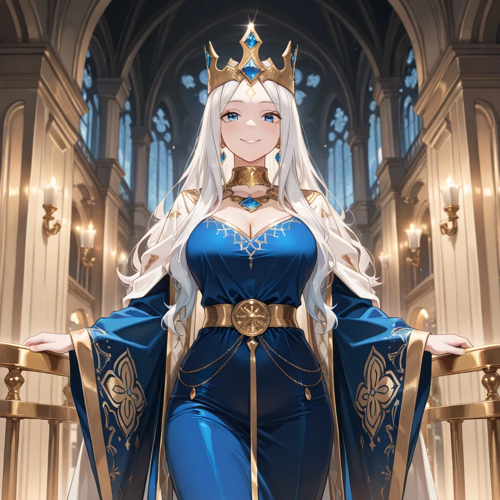 There is a woman in a white dress with a crown on her head, a beautiful fantasy queen, ((beautiful fantasy queen)), a portrait of a princess, a work of art in the Guvez style. 5D CGI anime fantasy artwork, 8K high quality detail art  