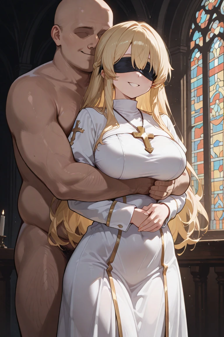 (score_9,score_8_up,score_7_up,),(Sword Maiden:1.2),Sword Maiden gi,,milf,blond hair,long hair,,mature female,1girl,big breasts,nude,, in stockings, ,,,,, black background,1boy,dark-skinned male,,, big penis, testicles, , ,,wet, steaming body,,,blindfold on her eyes, nude,naked,standing leg up,blush,smile, motion lines,cum, \