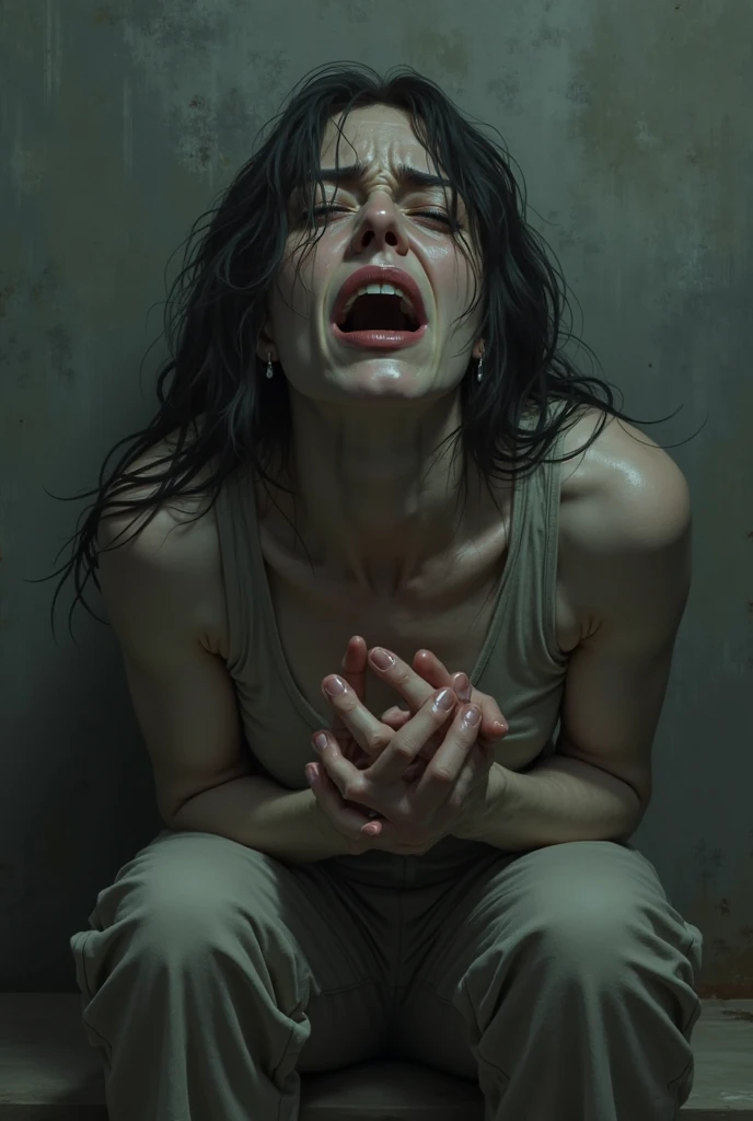 (beautiful screaming nude woman), (eyes open), (terrified expression), (((frightened expression))), (((startled expression))), (((crying))), (((shouting))), (marble face), (face made of marble), (face turning into marble), (head made of marble), (body turning to marble), (body made of marble), (marble body), (skin becoming marble), (face turning to marble), (head turning to marble), (arms turning to marble), (hands turning to marble), (marble hands), (marble fingers), (skin made of marble), (marble skin), (hair made of marble), (ASFR), (turning into marble), (becoming marble), (winter forest background), (defensive posture), ((((half made of marble, half made of flesh)))), side profile