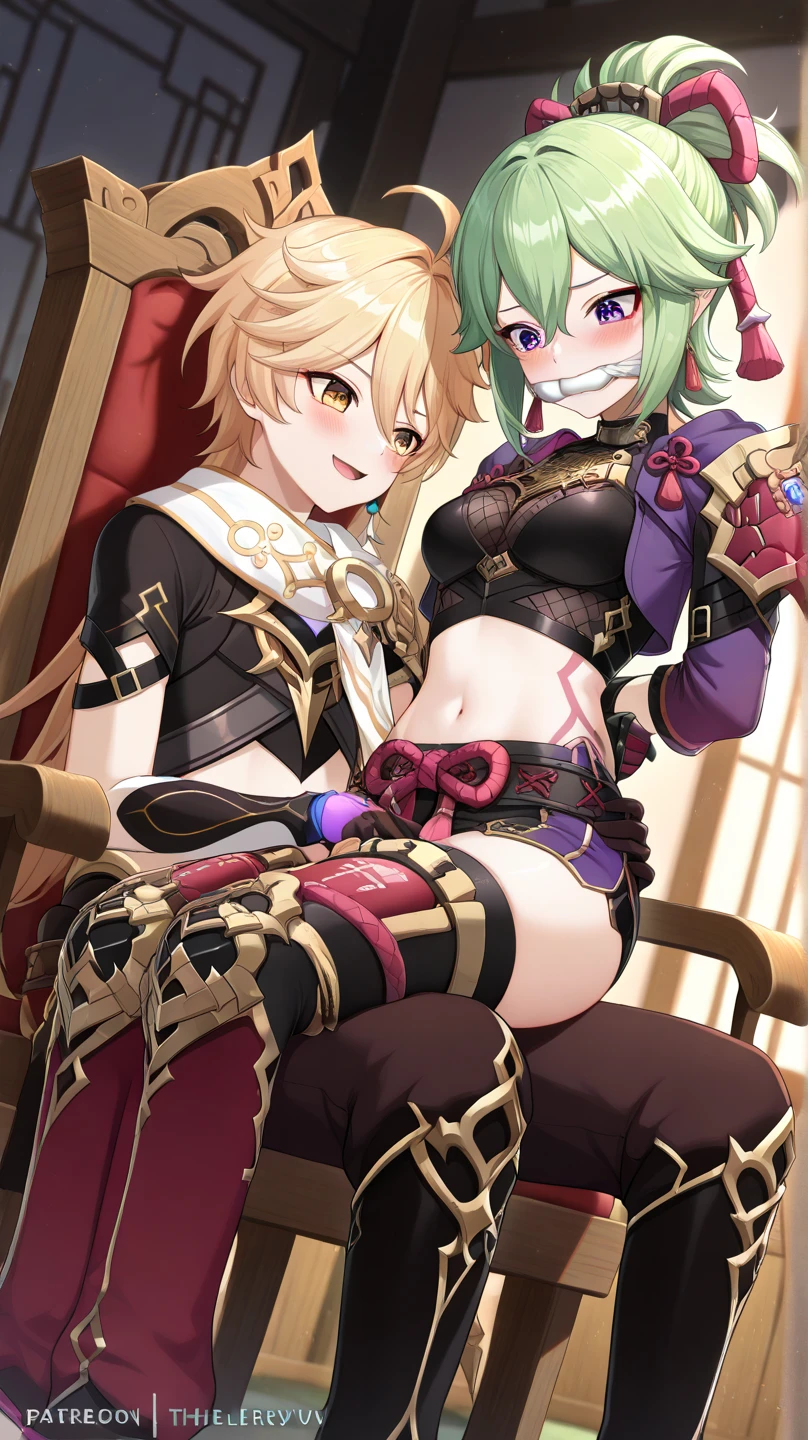 (((A sexy blond young adult male blushing and as he is getting spanked))), NSFW, hentai, pubic hair, ((red spanked butt)), butt focus, ((art inspired by Nu:Carnival hentai game)),
