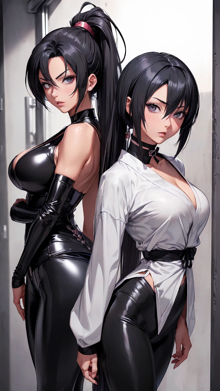 catwoman, black hair, tight black Leather wear