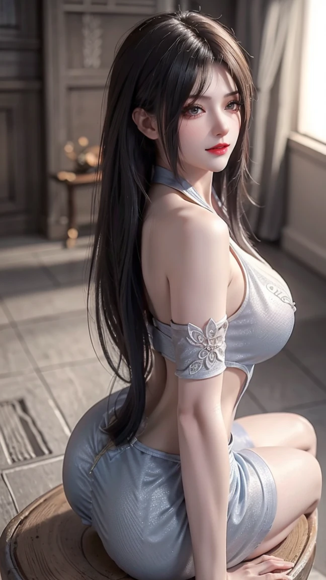 masterpiece, Highest quality, Very detailed, To the camera, Very detailed, Realistic, Sharp features, Very detailed, Sharp focus, Perfect Face, Perfect Face, Perfect symmetry and perfect eyes, Perfect Plump Lips, Flexible female form, cinematic, Film Light, Very detailed, hyper Realistic, masterpiece, Atmospheric, High resolution, Vibrant, Dynamic Studio Lighting, ((Dark Background)), The expression when enduring pleasure, Straight bangs, blue eyes,Back view on all fours、Butt、Sexually aroused expressions、No clothes、No underwear、no good、((Full nudity))、((genitalpiercing))、((Nipple piercing))、White Veil