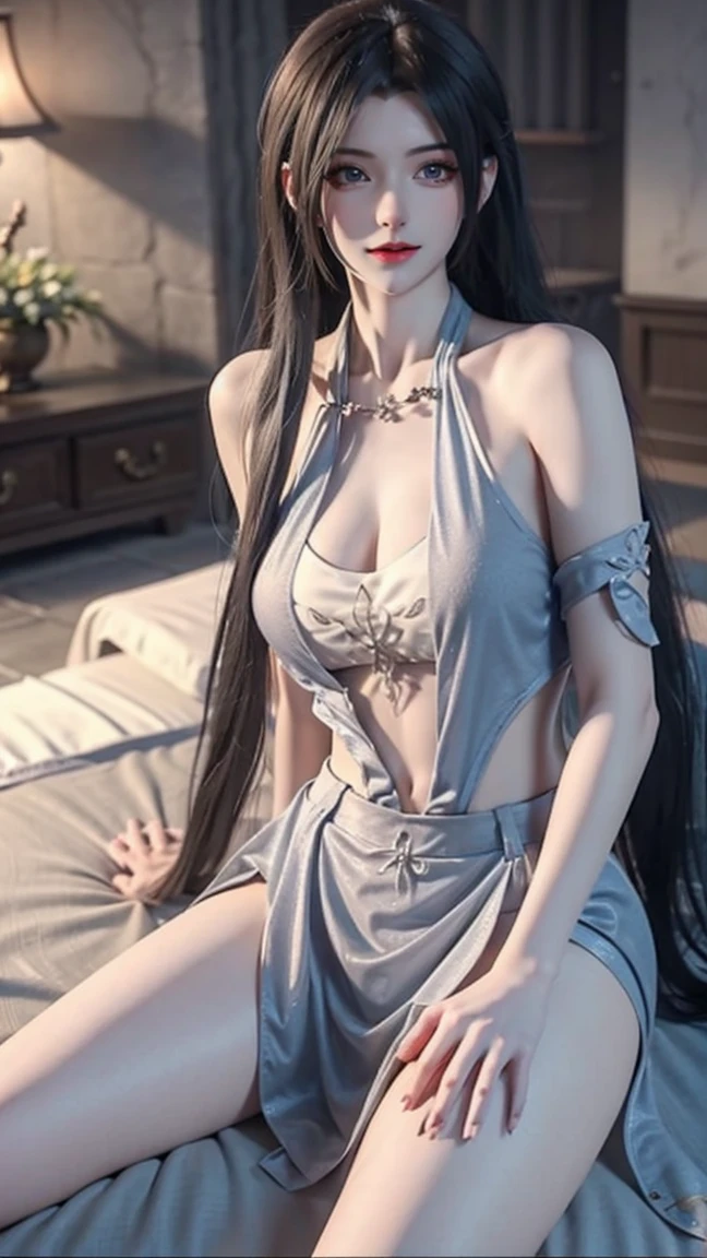 Best quality、tmasterpiece、A high resolution、fully body pose，1girll、Sheer silk porcelain dress、Full body like，Nice face、hair adornments、looking at viewert、ssmile、Shut your mouth、cparted lips、shift dresses、hair adornments、choker necklace、jewely、long whitr hair、耳Nipple Ring、pretty  face、On the body、Tindal effect、hentail realism、Shadow Studio、edge lit、bicolor lighting、（highdetailskin：1.2）、8K  UHD、Digital SLR、softlighting、high high quality，Volumetriclighting，photore，High resolution 4K，8K，blur backgroun
