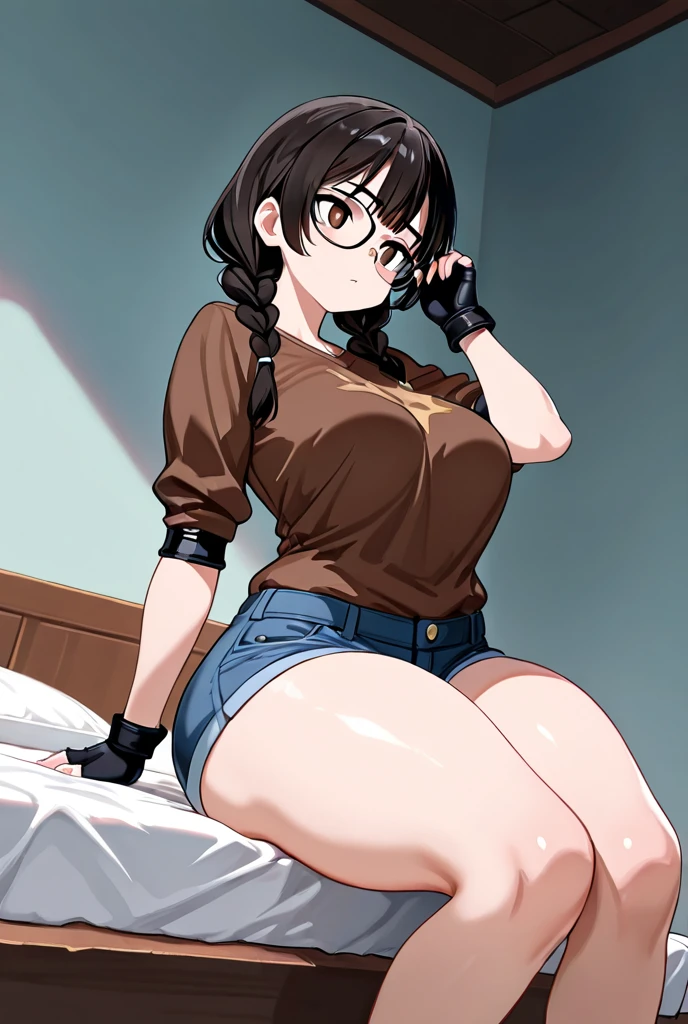 8k、masterpiece、Japanese、Woman wearing glasses、anise、from the front、smile、Childish、Big Breasts、Transparent school swimsuit、night、Bedroom、Spread your legs and show、Pee is yellow