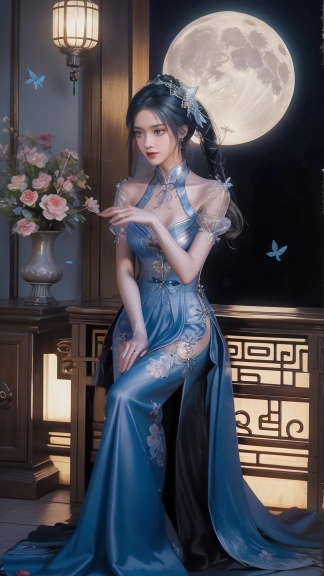 sheer dress model, transparent pajama model, ultra-thin cheongsam model, good figure, delicate face, 8k, beauty, --auto --s2