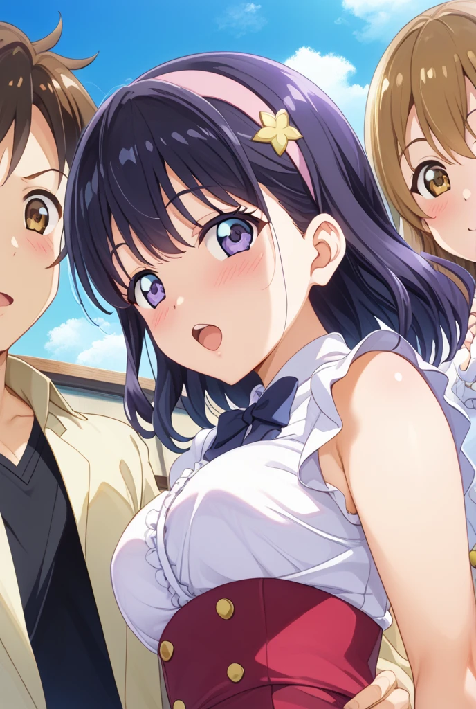 asakura_yume,Brown Hair,Normal chest,Aqua Eye,White skin,(((((woman1people))))),(((((University classroom))))),((By Meng_Sitting in a chair)),(((Several delinquent men with beards))),(((((By Meng_Surrounded by delinquent male molesters))))),((((By Meng_Being stared at by a pervert))))),(((((Bust up shot))))),(((((green_Summer Dresses))))),(((valley))),No bra,smile,Open your mouth,