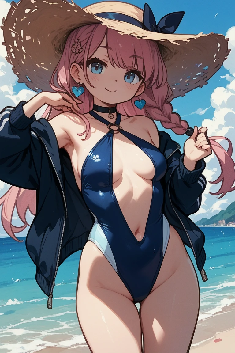 "Dynamic pose of a person with oil-slicked skin, sporting a string swimsuit, and boasting flowing hair. Thigh-high stockings, an Ahegao expression, and blushing and cat ears."